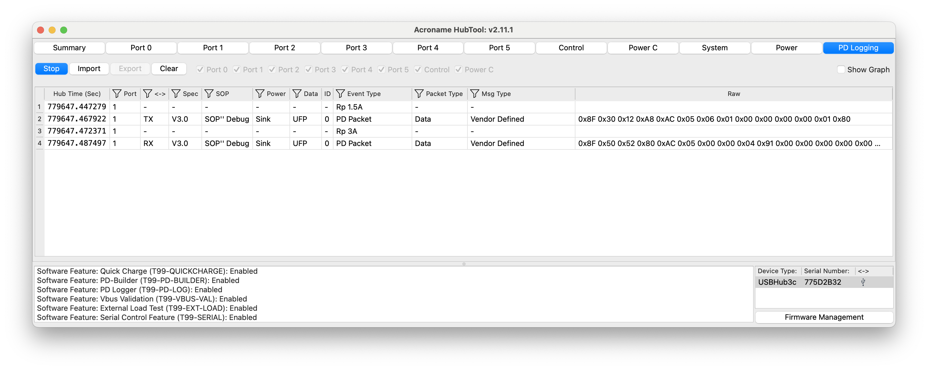 PD Logging tab