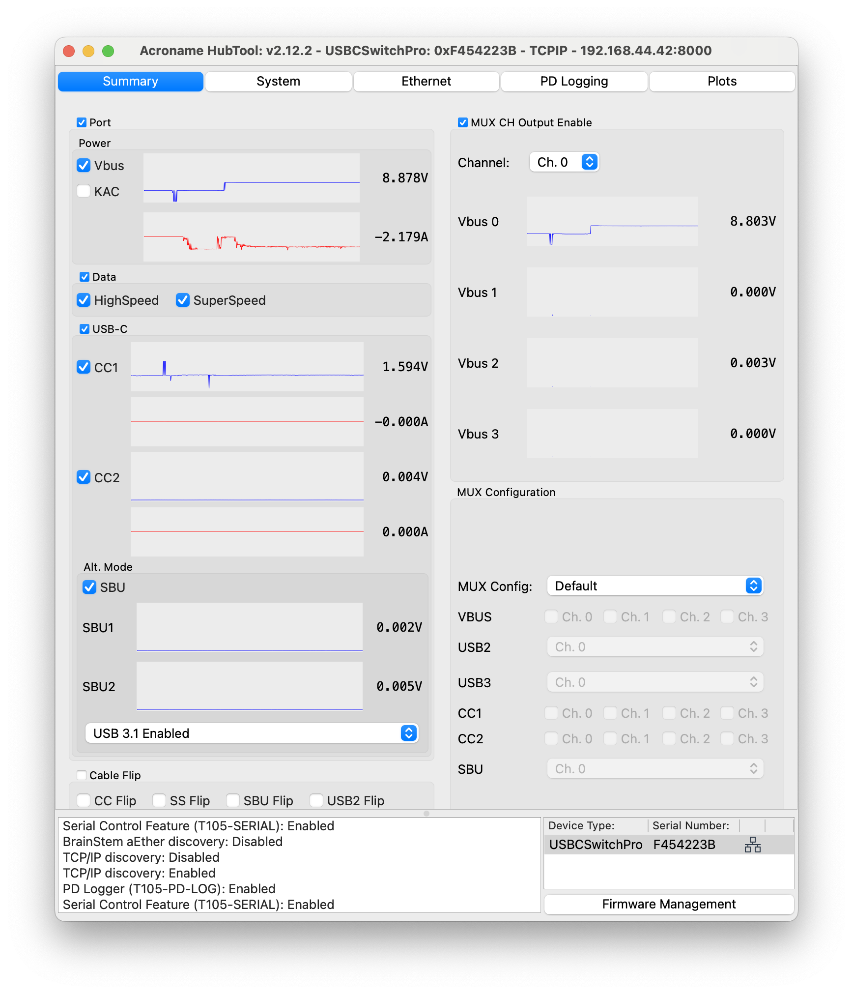 USB-C-Switch Pro Summary interface in HubTool