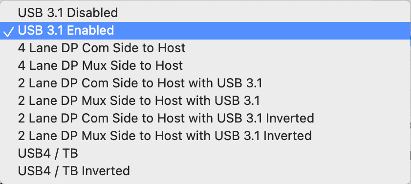HubTool Alt Mode menu with USB 3.1 Enabled selected