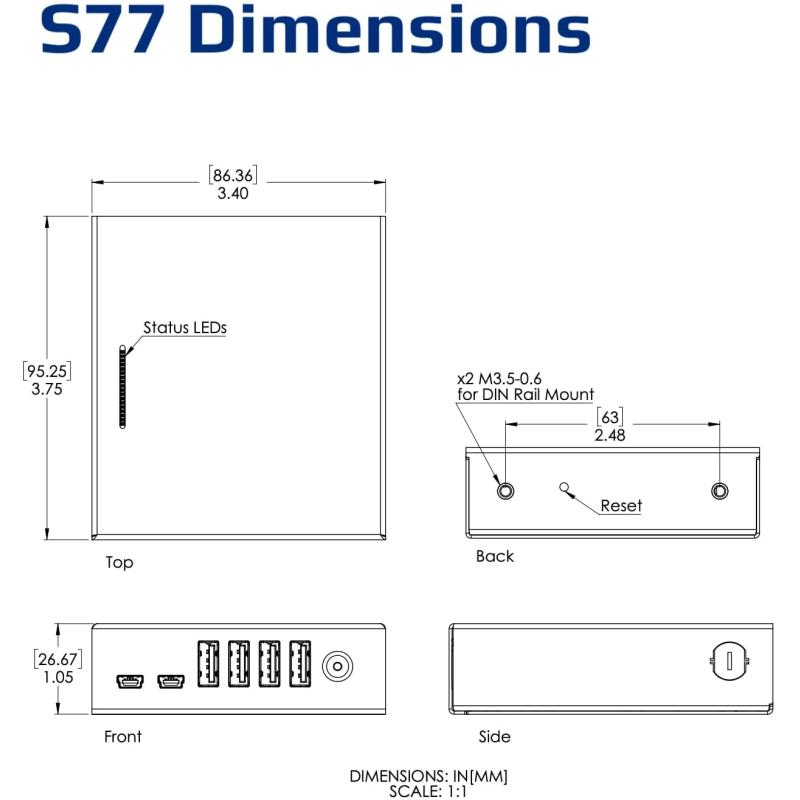 S77 USB Hub Dimentions